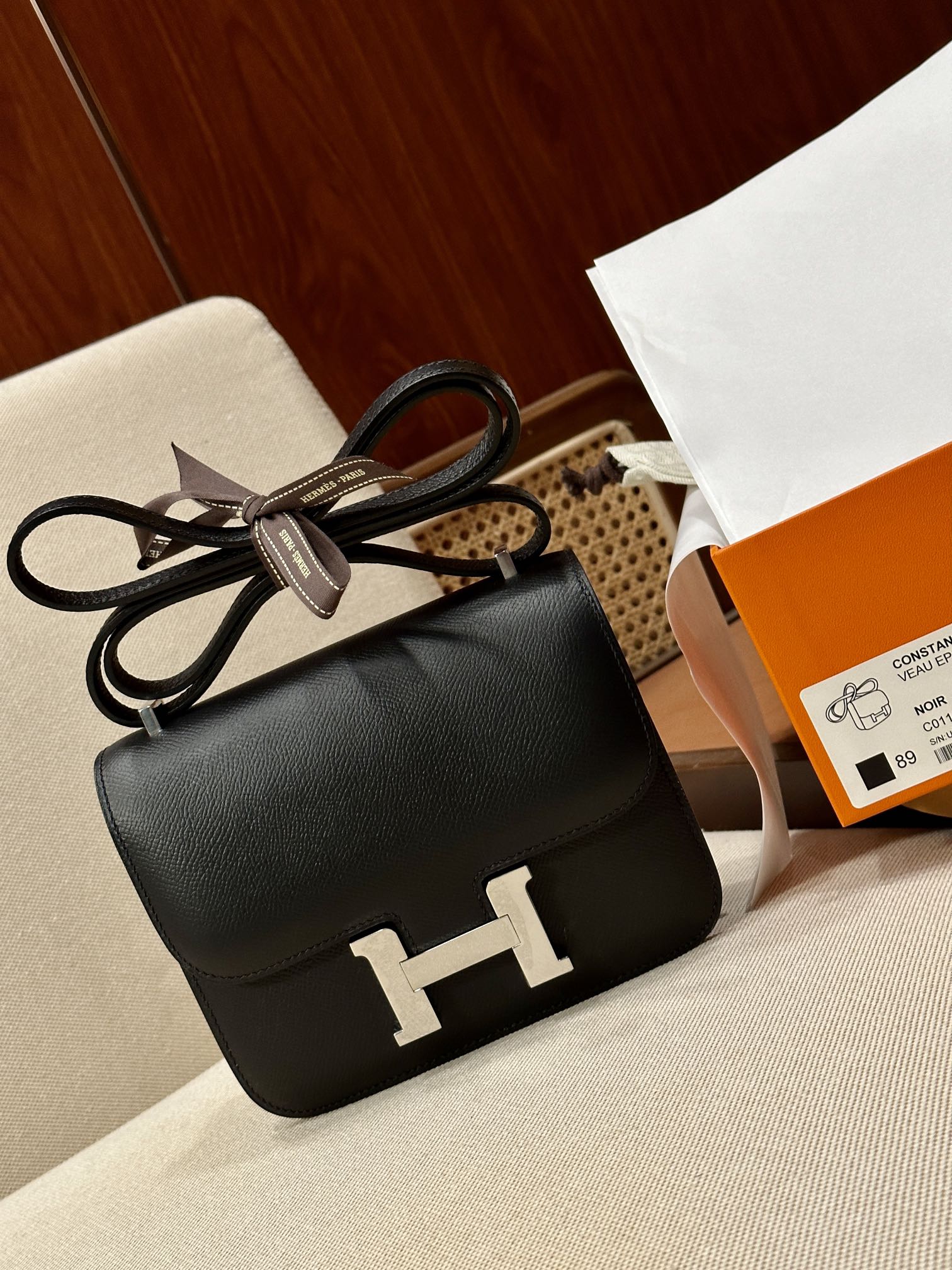 Hermes Constance 18 Mini Shoulder Bag In Black Epsom Leather